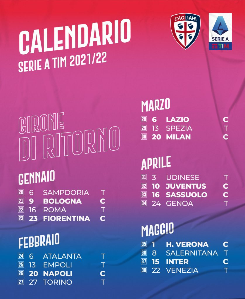 Calendario Serie A, Foto Cagliari Calcio